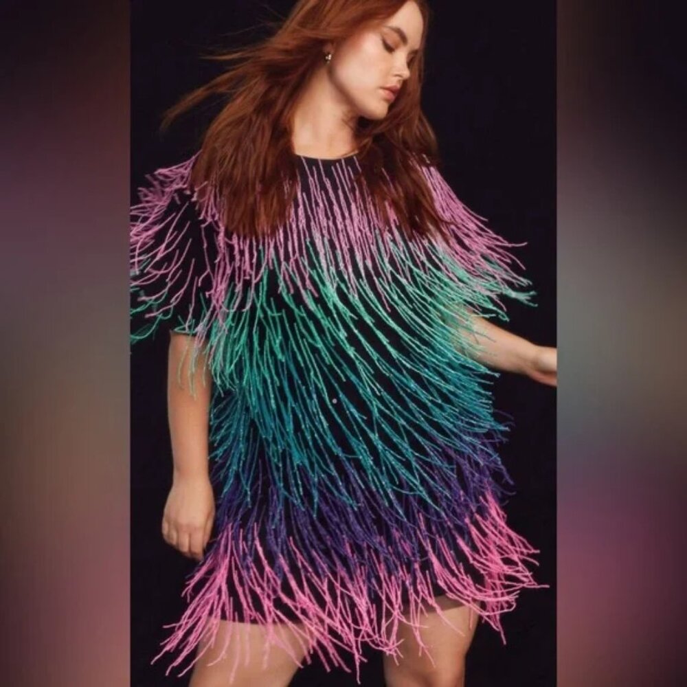 Nasty Gal Rainbow Tassel Beaded Shift Dress - Picture 4 of 10